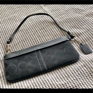 COACH Wristlet Black Signature Logo w/Leather Trim
